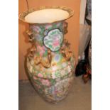 Very large reproduction Chinese Canton style baluster form vase, 36.5ins high (at fault)