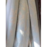 Pair of large pale blue floral brocade curtains, approximately 8ft drop together with a pair of