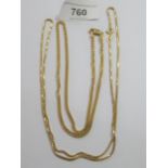 9ct Gold box link chain, 22ins together with a 9ct gold curb link chain, 15ins, 16g