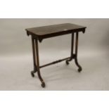 Small 19th Century rosewood rectangular stretcher table, on twin end shaped supports with turned