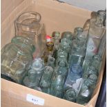 Box containing a collection of various 19th and early 20th Century medecine bottles and jars