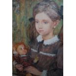 Rupert Shephard, oil on canvas, portrait of a girl holding a doll (Sabine Durrant), signed and dated