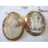 19th Century carved cameo brooch depicting a classical female in profile, in a yellow metal mount,