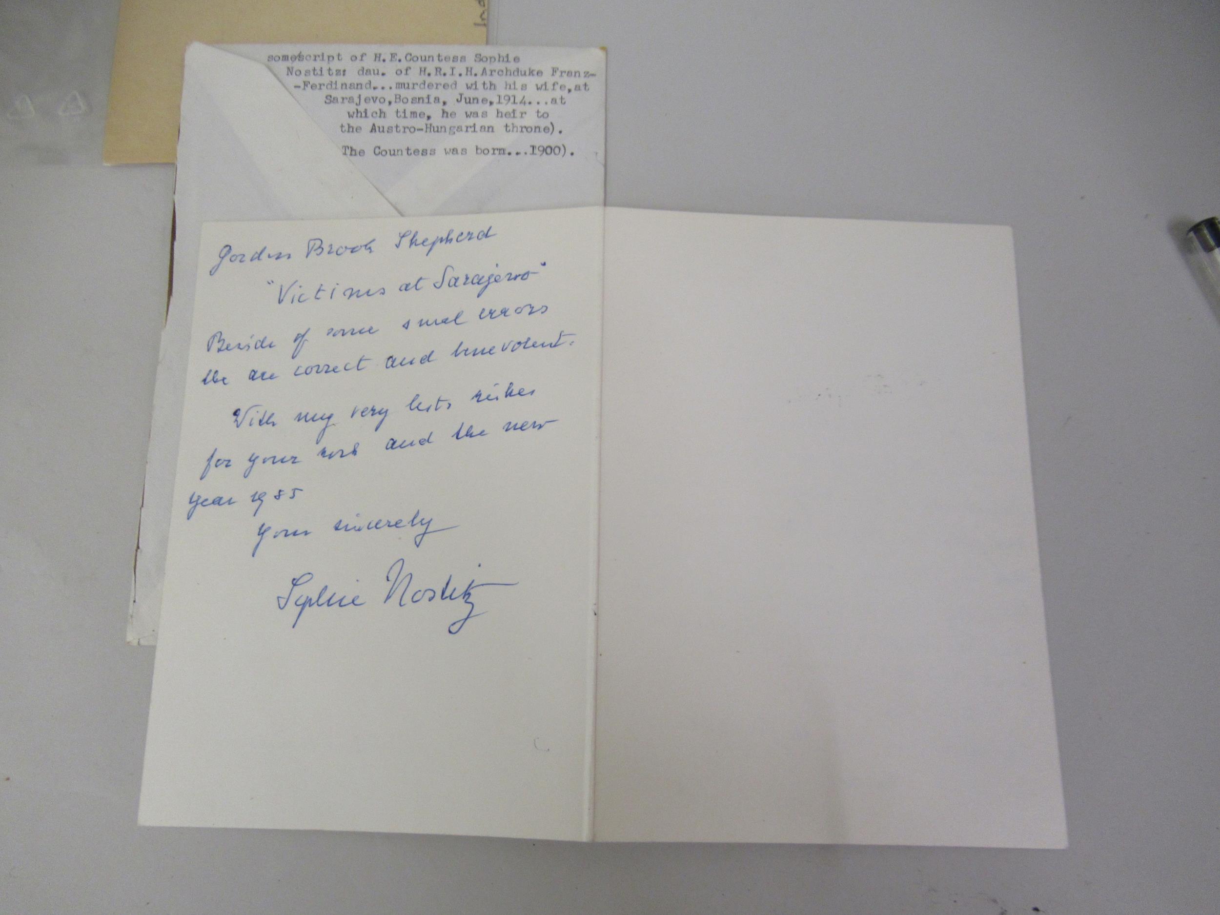 Three page autograph letter / Christmas card message to a Mr Wray from Countess Sophie Hostitz of - Image 2 of 2
