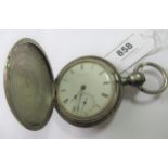 American Waltham coin silver cased keywind hunter pocket watch, the enamel dial with Roman