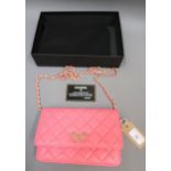 Chanel Emoticon pink quilted lambskin wallet on chain, 4.8ins x 7.6ins x 1.4ins, complete with