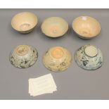 Group of six Chinese Ming Dynasty blue and white European market bowls, with certificates