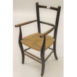 19th Century child's chair with string seat Some minor losses to cording otherwise in good condition