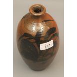Japanese Meiji period bottle vase decorated with bamboo and with impressed makers mark, 9ins high
