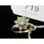 18ct Yellow gold nine stone brilliant cut diamond cluster ring