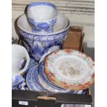 Four Wedgwood blue and white Willow pattern circular plates together with a quantity of other