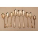 Set of three Victorian silver Old English Thread pattern tablespoons together with six matching