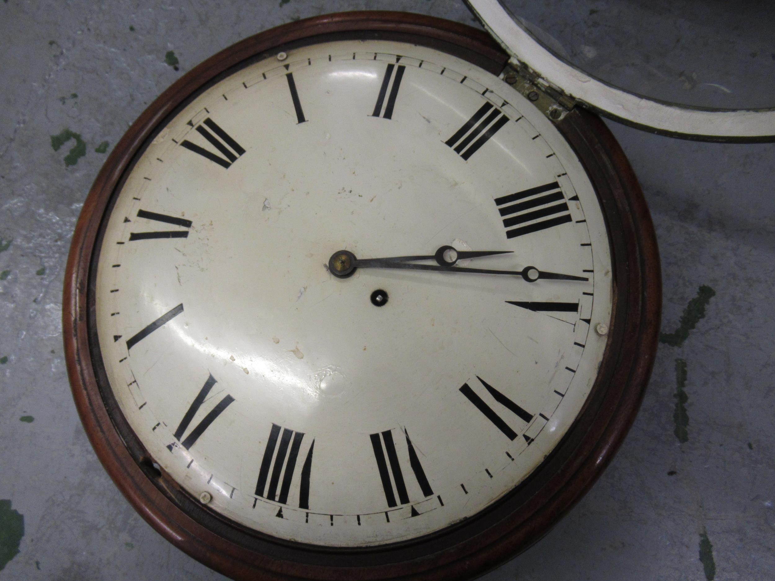19th Century mahogany wall clock, the circular painted 12in convex dial with Roman numerals and - Image 3 of 14