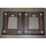 Pair of Early 20th Century Eastern picture frames decorated with beadwork inlay, 10.5ins x 8ins,