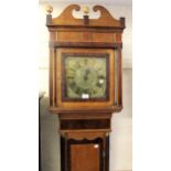 19th Century oak and mahogany banded longcase clock, the brass dial with Roman numerals and single