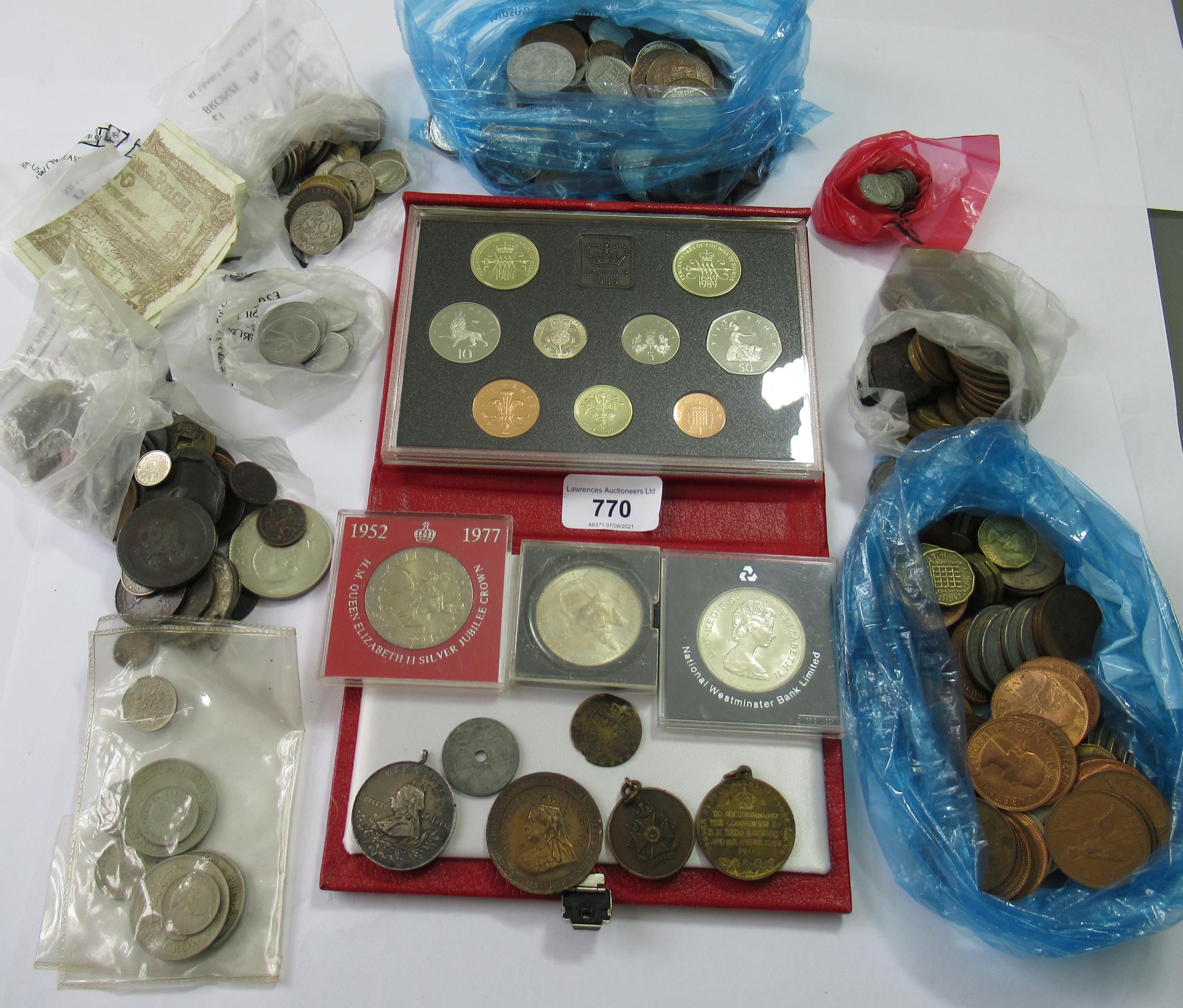 1989 Proof coin set together with a large quantity of other miscellaneous coins