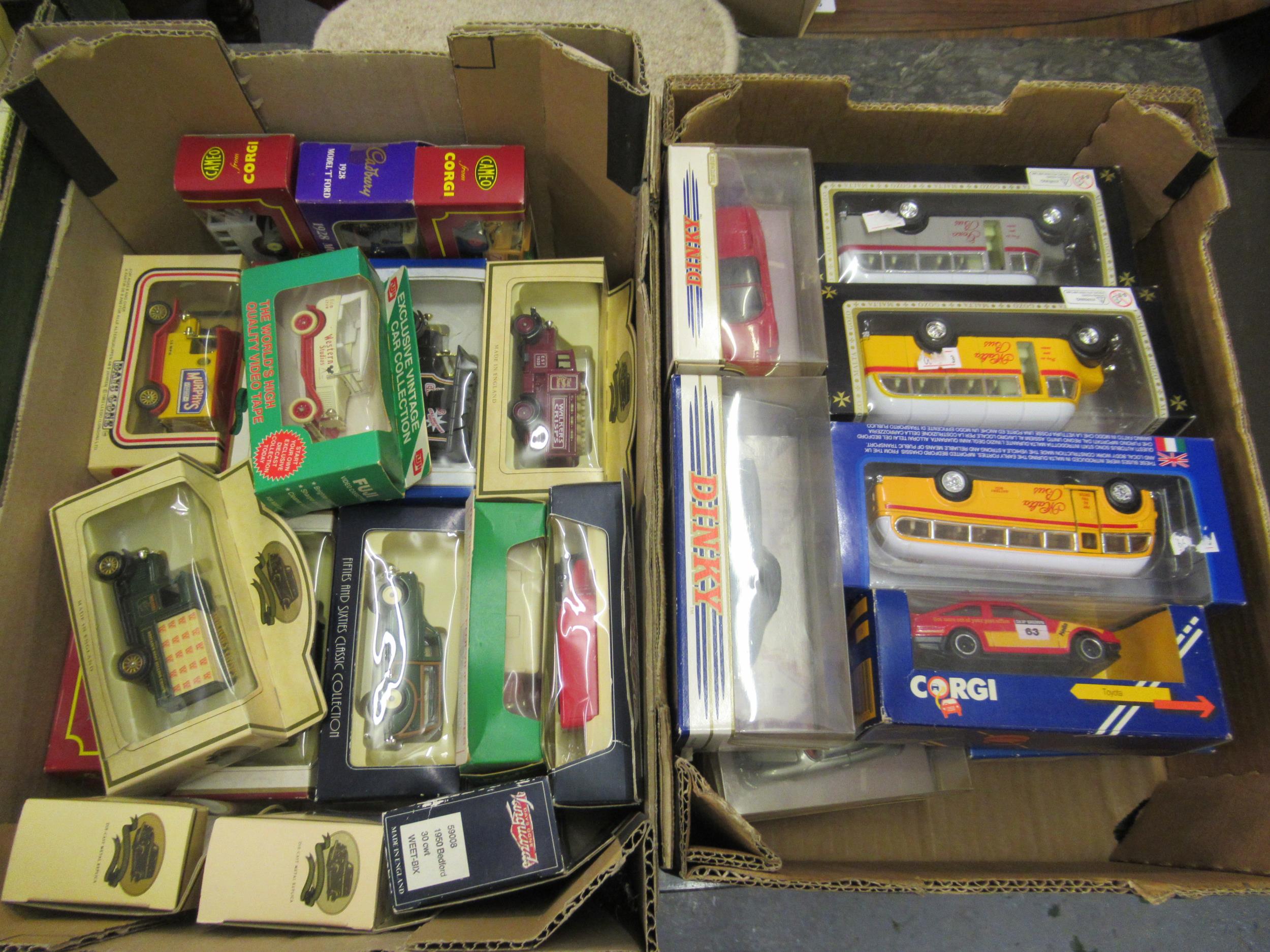 Two small boxes containing a quantity of Matchbox Models of Yesteryear, in original boxes