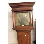 18th Century oak longcase clock, the 10.75in brass dial with Roman numerals and single hand,