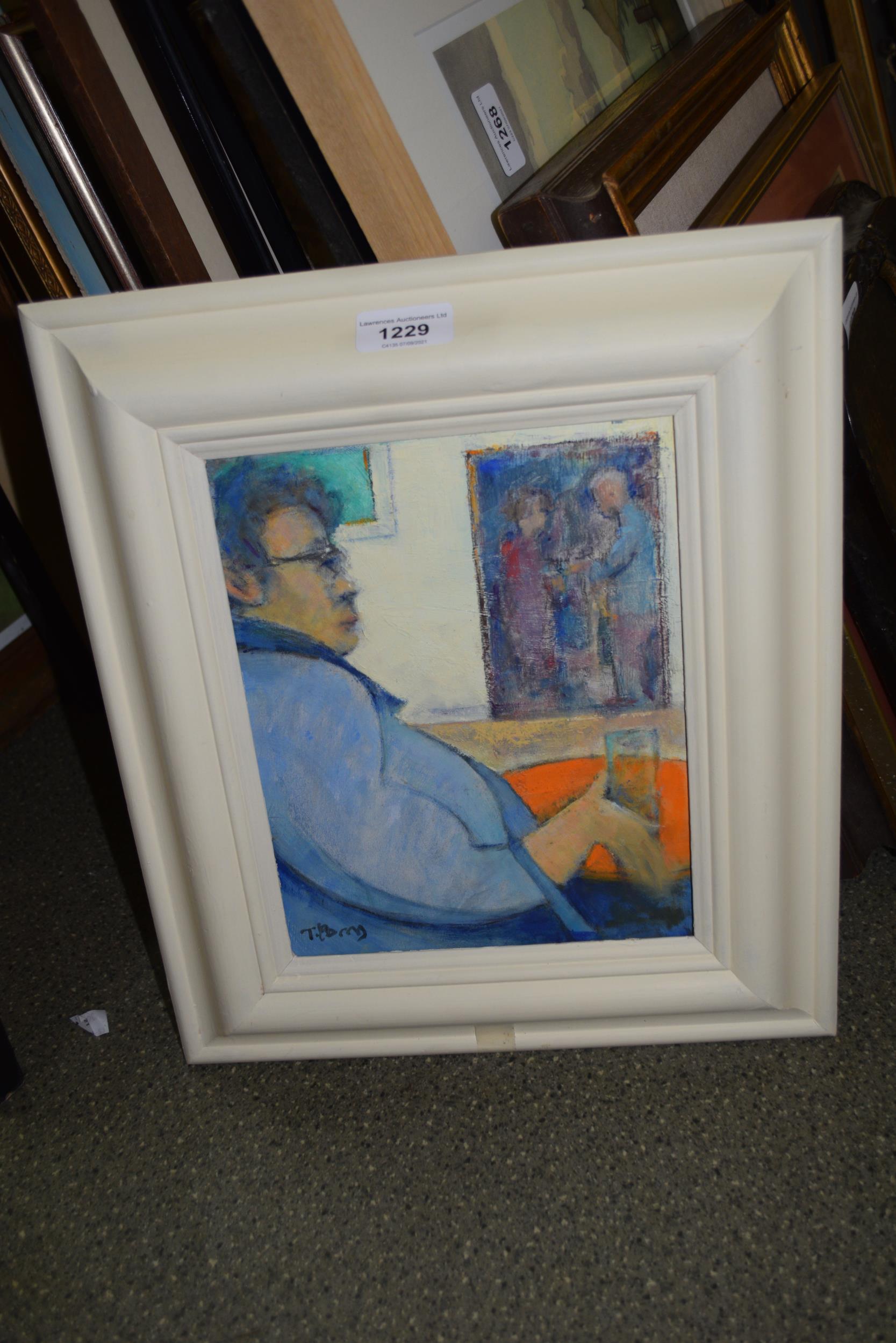 Mid 20th Century oil on board, seated figure, signed indistinctly, 9.5ins x 7ins, housed in a - Image 2 of 2