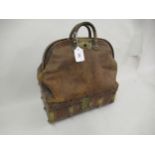Late 19th / early 20th Century Continental tan leather and brass mounted doctor's bag with brass