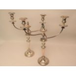 Pair of 19th Century plate on copper three light candelabra, 20ins high