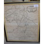 Antique hand coloured map of Cambridgeshire together with three other framed maps