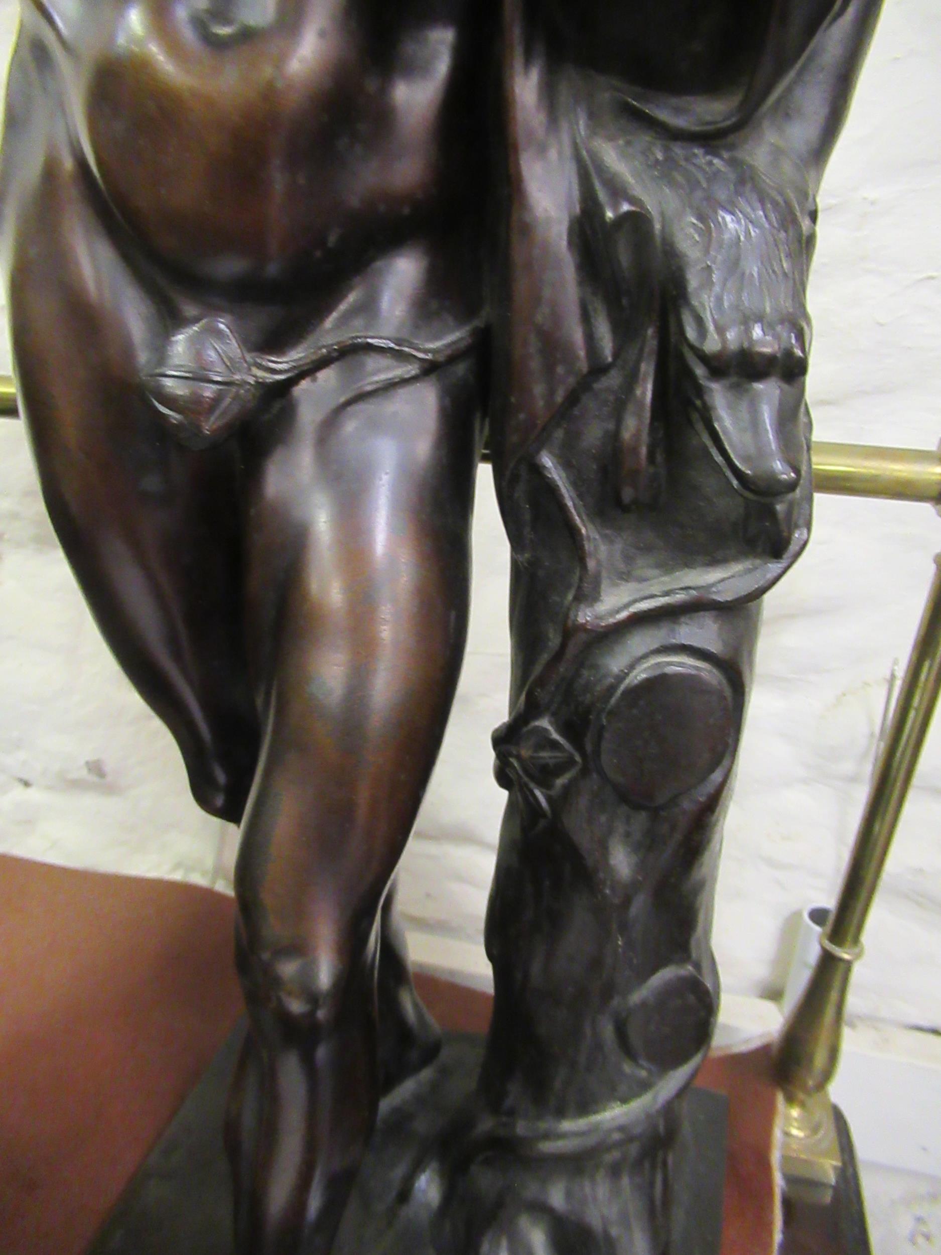 19th Century dark patinated bronze figure of a faun carrying a child beside a tree stump, on an - Image 4 of 8