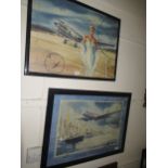 Group of three reproduction coloured poster prints after Jack Learoy, together with other framed