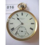 J.W. Benson, The Field watch, 18ct gold cased keyless open face pocket watch, the enamel dial with