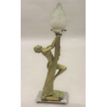 Art Deco green / gold painted plaster lamp in the form of a nude female (for re-wiring)