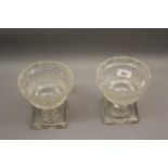 Pair of 19th Century hobnail cut glass pedestal vases, 5.5ins high (slight rim chips)