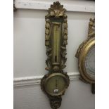 18th / 19th Century French carved giltwood and painted mercury barometer, the painted wooden dial