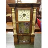 19th Century American rosewood and parcel gilt rectangular wall clock with painted dial and Roman