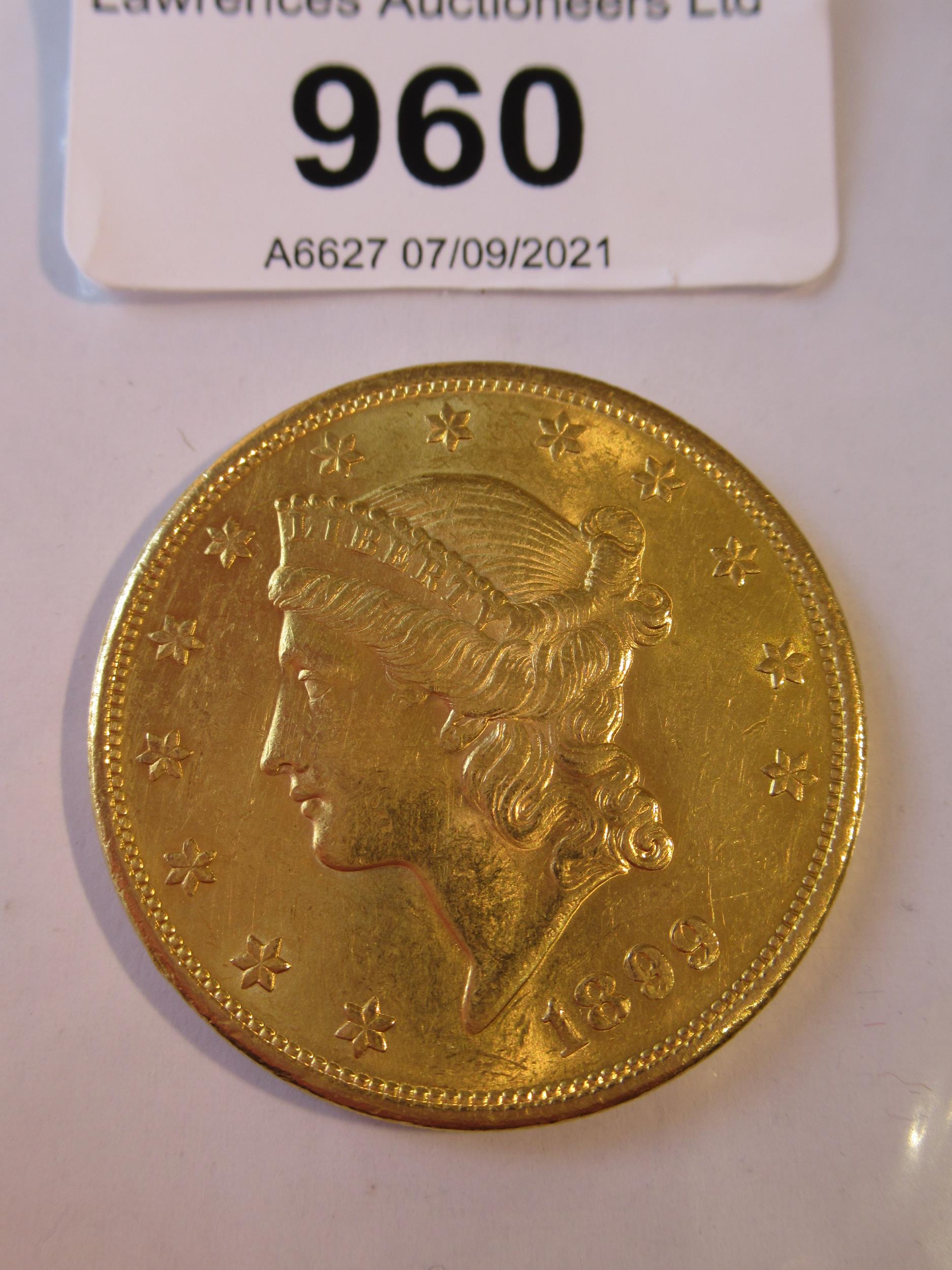 U.S.A. 1899 twenty dollar gold coin, 33g