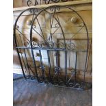 Pair of small black painted wrought iron gates, each approximately 36ins x 24ins