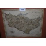 Small antique hand coloured map of kent by Cary, 8.5ins x 10.5ins, gilt framed