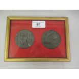 Pair of Lusitania Commemorative medals mounted in a single frame