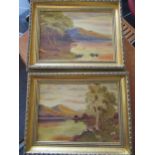 Pair of oil on card, Highland lake scenes, signed Spink together with a quantity of various framed