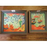 Two framed Fauvist style oils, figures on a quayside, and boats by a quayside, largest 8.5ins x