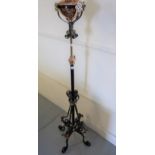 Arts and Crafts wrought iron, brass and copper mounted oil lamp standard adapted for use with