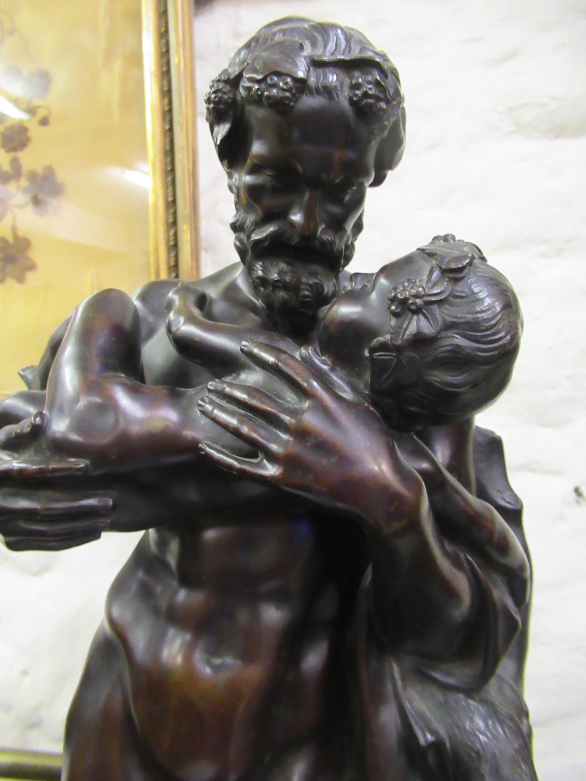 19th Century dark patinated bronze figure of a faun carrying a child beside a tree stump, on an - Image 5 of 8