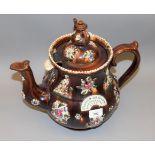 Large 18th / 19th Century Barge ware teapot, stamped to a central applied plaque ' William