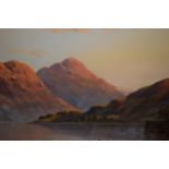 F.E. Jamieson, late 19th / early 20th Century oil on canvas, Highland loch scene at sunset with