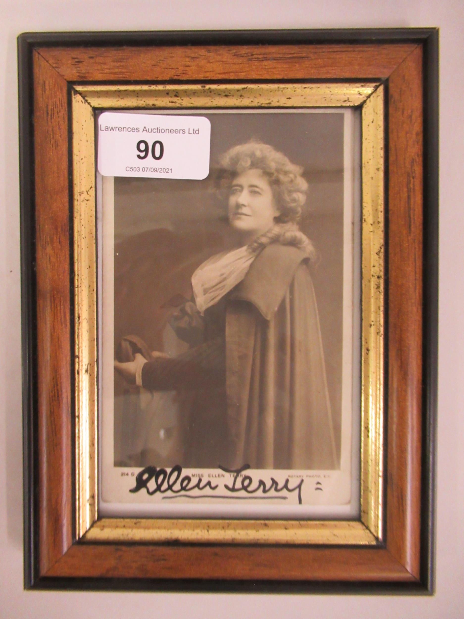 Ellen Terry, small signed black and white photograph, 4.75ins x 3ins approximately, in a modern