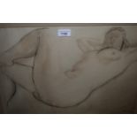 Bernard Meninsky, charcoal female nude study, signed, 12.5ins x 19ins, housed in a cream lacquered