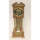 Edwardian oak and brass mounted miniature longcase clock with a replacement quartz movement, 17ins