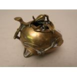 Chinese bronze incense burner in the form of a seed pod, the cover mounted with a flower, 5ins