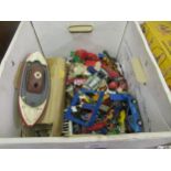 Box of various diecast metal model vehicles including Matchbox, Dinky and Corgi