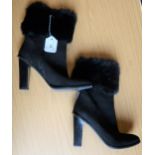 Pair of Via Spiga black suede ladies fur trimmed boots with zip fastening, 4inch heals, size 39.5