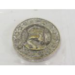 Replica Charles V circular embossed silver plated seal box, 2.5ins diameter